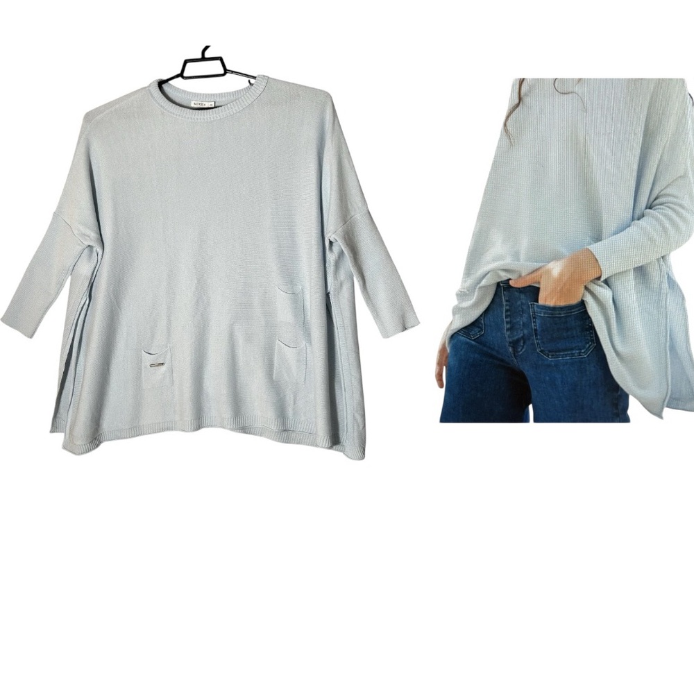 MERSEA Catalina Sweater Womens OS Crew Neck Chic Split Sides Boxy‎ Coastal